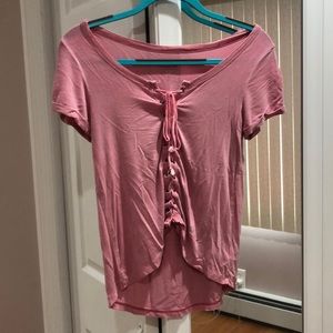 pink lace up tee